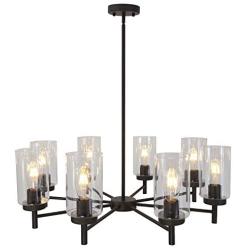 VINLUZ Contemporary Chandeliers Large 8 Lights Oil Rubbed Bronze Modern Lighting Fixtures Hanging Clear Glass Shades Pendant Light for Dining Room Living Room Kitchen