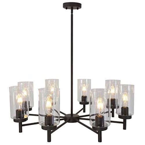 VINLUZ Contemporary Chandeliers Large 8 Lights Oil Rubbed Bronze Modern Lighting Fixtures Hanging Clear Glass Shades Pendant Light for Dining Room Living Room Kitchen