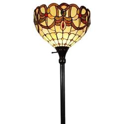 Amora Lighting Tiffany Style Floor Lamp Torchiere Standing 72'' Tall Stained Glass Brown Red Tan Antique Vintage Light Decor Bedroom Living Room Reading Gift AM279FL14B, Multicolor