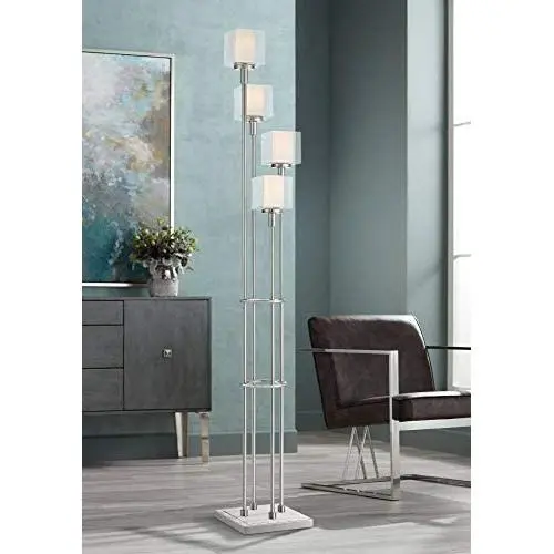 Athena Modern Floor Lamp 4-Light Tree Brushed Nickel Outer Clear Inner Opal Double Glass Shade for Living Room Reading Bedroom Office Uplight - Possini Euro Design Athena Modern Floor Lamp 4-Light Tree Brushed Nickel Outer Clear Inner Opal Double Glass Shade for Living Room Reading Bedroom Office Uplight - Possini Euro Design