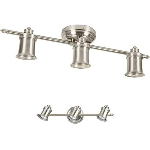 3 Light Track Lighting Wall and Ceiling Mount Fixture Kitchen and Dining Room, Brushed Nickel