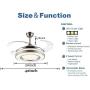 BIGBANBAN Modern Ceiling Fan with Lights and Remote,LED Chandelier Fans with 4 Retractable Blades,Brushed Nickel Finish for Dining Room 42 Inches (Sliver)