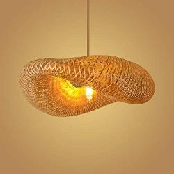 Bamboo Pendant Light for Kitchen Island, Dining Room Lighting Fixtures Hanging Lamp, Creative Rattan Chandelier Bird Nest Lampshade for Bar Cafe Living Room(with no Bulb)