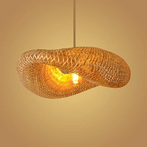 Bamboo Pendant Light for Kitchen Island, Dining Room Lighting Fixtures Hanging Lamp, Creative Rattan Chandelier Bird Nest Lampshade for Bar Cafe Living Room(with no Bulb)