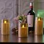 Led Flameless Candles, Battery Operated Flickering Candles Pillar Real Wax Moving Flame Electric Candle Sets Gold Glass Effect with Remote Timer, 4 in, 5 in, 6 in, Pack of 3