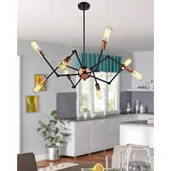 Harriet Modern 8-Light Sputnik Chandelier, Starburst Mid Century Pendant Light，Adjustable Swing Arms Ceiling Light Fixture for Kitchen, Dining Room, Living Room, Black and Rose Gold Finish, HPL02BRG-8