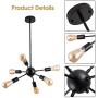Matte Black Vintage Sputnik Chandelier 6 Lights Kitchen Modern Pendant Lighting Mid Century Industrial Ceiling Light Fixture for Dining Room Bedroom Hallway Farmhouse Coffee Shop Bar