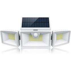 Solar Flood Lights Outdoor Motion Sensor with 3 Work Modes, 3 Adjustable Head, Wider Lighting Range. Waterproof Solar Powered Security Light for Outside Path Wall Garden(132 LED, 5500K, White)