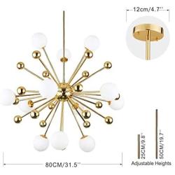 BOKT Modern Chandelier Mid-Century 12 Lights Gold Sputnik Pendant Lighting Industrial Ceiling Light Fixture for Kitchen Dining Room Living Room (12-Lights)