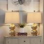 Maxax Traditional Table Lamps Set of 2 Bedside Lamp with Gold Mercury Glass in White Shade for Living Room Family Bedroom Office