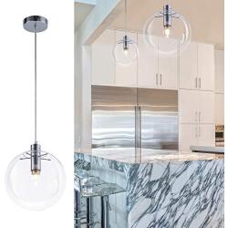 Industrial Large Glass Globe Pendant Light 9.84 inch Chrome, Modern Adjustable Edison Ceiling Hanging Light for Kitchen Island Dining Room Restaurants by Bewamf