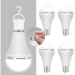 4 Pack Emergency-Rechargeable-Light-Bulb, Stay Lights Up When Power Failure, 1200mAh 15W 80W Equivalent LED Light Bulbs for Home, Camping, Tent (E27, with Hook) (Daylight)