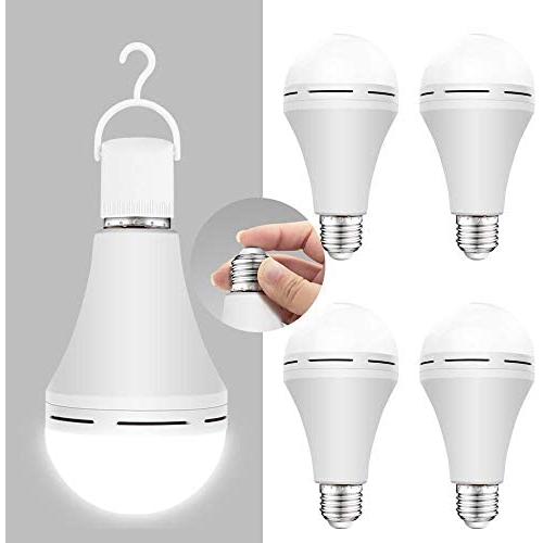 4 Pack Emergency-Rechargeable-Light-Bulb, Stay Lights Up When Power Failure, 1200mAh 15W 80W Equivalent LED Light Bulbs for Home, Camping, Tent (E27, with Hook) (Daylight)