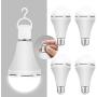 4 Pack Emergency-Rechargeable-Light-Bulb, Stay Lights Up When Power Failure, 1200mAh 15W 80W Equivalent LED Light Bulbs for Home, Camping, Tent (E27, with Hook) (Daylight)