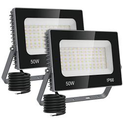 Olafus 2 Pack 50W LED Flood Light Outdoor, Bright Outside Floodlights, IP66 Waterproof Exterior Security Lights, 5000K Daylight White Super Bright Lighting for Yard, Garden, Playground, Barn, Gray