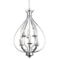 Alice House 27.5''H Chandeliers, Chrome Dining Room Light Fixtures, 6 Lights Farmhouse Chandelier Lighting for Entryway, Foyer, Stairway, Bedroom and Kitchen AL13091-H6