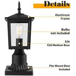 CINOTON Outdoor Post Light Fixtures, Modern 1- Light Exterior Post Lantern with 3-Inch Pier Mount Base Aluminum Housing Plus Clear Glass Waterproof Patio Pole Lights