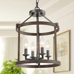 LNC Farmhouse Chandeliers for Dining Rooms with Faux Wood Finish, W13''xH17.1