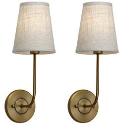 Pathson Vintage Wall Sconce, 1-Light Wall Light with Linen Fabric Lamp Shade, Industrial Wall Mounted Fixture for Bedroom Living Room, Antique Brass Finish 2-Pack (Antique)