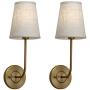 Pathson Vintage Wall Sconce, 1-Light Wall Light with Linen Fabric Lamp Shade, Industrial Wall Mounted Fixture for Bedroom Living Room, Antique Brass Finish 2-Pack (Antique)
