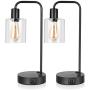 Sunvook Modern Bedside Table Desk Lamp 3 Way Dimmable Glass Lampshade Design Industrial Touch Lamps with 2 USB Ports and 2 AC Outlet, Nightstand Reading Lamps for Bedroom Living Room Office（2PCS）