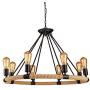 NOXARTE Black Chandelier Hemp Rope Wagon Wheel Pendant Light Retro Lighting Fixture for Dining Room Living Room 8-Light