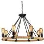 NOXARTE Black Chandelier Hemp Rope Wagon Wheel Pendant Light Retro Lighting Fixture for Dining Room Living Room 8-Light
