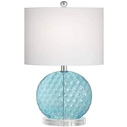Nancy Coastal Accent Table Lamp Round Blue Dimpled Glass White Oval Shade for Living Room Family Bedroom Nightstand Office - 360 Lighting