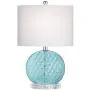 Nancy Coastal Accent Table Lamp Round Blue Dimpled Glass White Oval Shade for Living Room Family Bedroom Nightstand Office - 360 Lighting