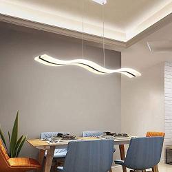 Modern Wave LED Pendant Light Dimmable Fixture, Acrylic LED Pendant Light for Contemporary Living Room Dining Room Kitchen Island Table, Dimmable Remote Control