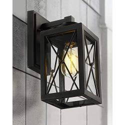 Emliviar Outdoor Wall Mount Light Fixture, Modern Exterior Wall Sconce in Black Finish with Clear Glass, 0387BK