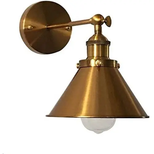 Adjustable Brass Finish 1 Light Wall Sconce - LITFAD 7'' Industrial Wall Lamp Lighting Fixture with Cone Shade