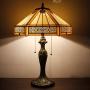Tiffany Lamp Bedside Table Reading Lighting Yellow Hexagon Stained Glass Mission Style Shade Antique Base W16H24 Inch S011 WERFACTORY LAMPS Lover Parent Friend Kids Living Room Bedroom Coffee Bar Desk
