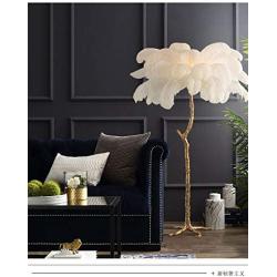 XIHOME Modern Luxury Real Ostrich Feather Gold Floor Lamp Metal Resin Nordic Standing Lamp Villa Repot Hotel Decor Lighting Romantic Princess Bedroom Bedside Floor Lamp 160cm(w/ LED Bulbs Gfit)-White