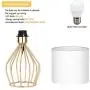 HAITRAL Gold Table Lamp - Modern Style Desk Lamp with Hollowed Out Base Linen Fabric Shade, Small Golden Bedside Lamp for Bedrooms, Living Room