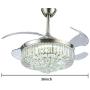 Modern Dimmable Fandelier Crystal Ceiling Fan with Lights and Remote Invisible Retractable Chandelier Fan Light LED Lighting-Polished Chrome 42'' (Crystal2)