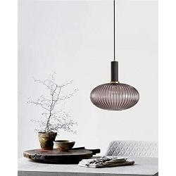 LITFAD Ribbed Glass Geometric Hanging Light Simplicity Single Light Chandelier in Brass Finish Modern Pendant Light Fixture for Hallway Dining Room Coffee Shop Restaurants Living Rooms - C-Smoke Gray