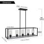 5 Light VINLUZ Modern Linear Kitchen Island Chandelier Black Finish with Clear Glass Shade Cage Pendant Ligh Hanging for Dining Room Kitchen Island Cafe Bar Restaurant