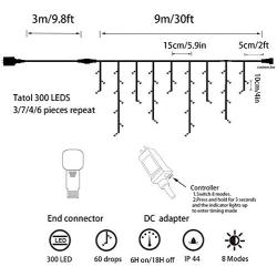 YASENN Icicle Lights 300 Led String Lights 29.5Ft Christmas Lights Connectable 8 Lighting Modes Multifunction with Timer Plug for Christmas Garden Patio Eave Roof Wall Decorations(Cool White)