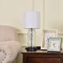 Cuaulans Mid Century Rustic Table Lamp, Bedside Nightstand Lamp, 16” Decorative Lamps with White Fabric Shade Textured Glass for Bedroom Living Room Kids Room Study Room Dorm, Set of 2, Black