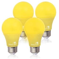 Bioluz LED Yellow Light Bulbs 60W Replacement Non-Dimmable A19 LED Bulbs 4-Pack