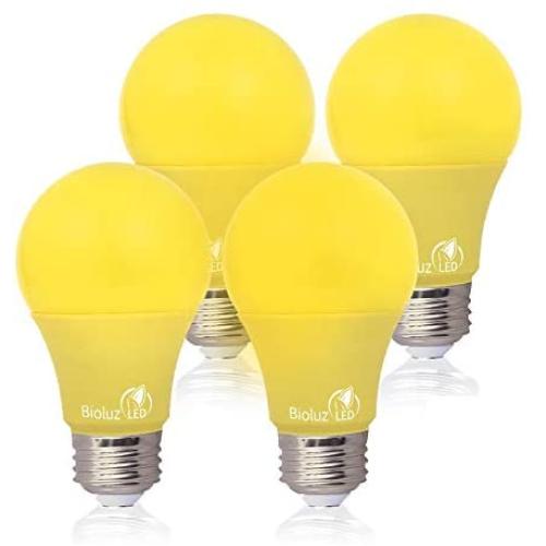 Bioluz LED Yellow Light Bulbs 60W Replacement Non-Dimmable A19 LED Bulbs 4-Pack