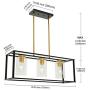 VINLUZ Industrial Chandeliers 3 Light with Clear Glass Shade Brushed Brass and Black Modern Farmhouse Dining Room Lighting Fixtures Hanging, Kitchen Island Linear Pendant Lights Ceiling