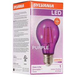 SYLVANIA LED Purple Glass Filament A19 Light Bulb, Dimmable, Efficient 4.5W, E26 Medium Base, 1 pack