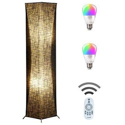 Floor Lamp, CHIPHY Modern Standing Lamp, Color Changing and Dimmable Smart RGB Bulbs, Black Linen Shade and Romote Control, Square Light for Living Room, Bedroom and Office