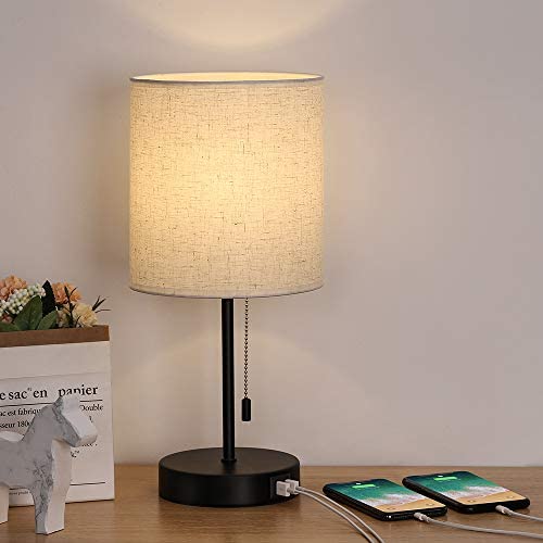 Modern Table Lamp, Bedside Nightstand Lamp with Dual USB Charging Ports, Fabric Shade Desk Reading Lamp for Bedroom Living Room Office College Dorm Modern Table Lamp, Bedside Nightstand Lamp with Dual USB Charging Ports, Fabric Shade Desk Reading Lamp for Bedroom Living Room Office College Dorm