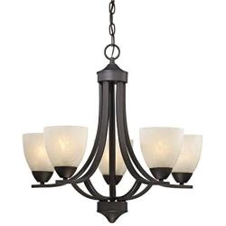 Design Classics Lighting Modern 5 Light Chandelier Hanging Light Fixture with Alabaster Glass in Bronze Finish