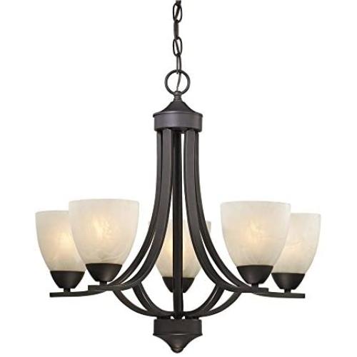 Design Classics Lighting Modern 5 Light Chandelier Hanging Light Fixture with Alabaster Glass in Bronze Finish