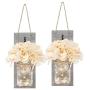 Set of Two Lighted Sconces Country Rustic Mason Jar Wall Sconce HANGING MASON JAR SCONCES WITH LED FAIRY LIGHTS