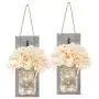 Set of Two Lighted Sconces Country Rustic Mason Jar Wall Sconce HANGING MASON JAR SCONCES WITH LED FAIRY LIGHTS